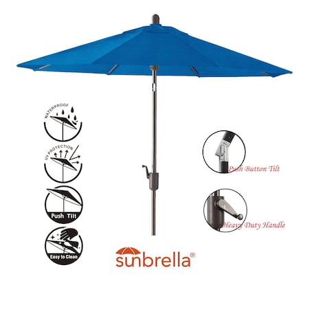 9'x7' Rectang. Push Bottom TILT Market Umbrella-Starring Grey Frame (Fabric:Sunbrella-Pacific Blue